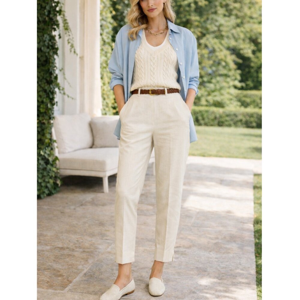 Vintage MONDI Germany Linen Pants Trousers White Resortwear Preppy size 46 US 16